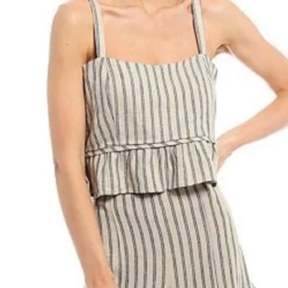 NWT 1.State Striped Linen Peplum Sleeveless Square Neck Crop Top - Picture 2 of 6